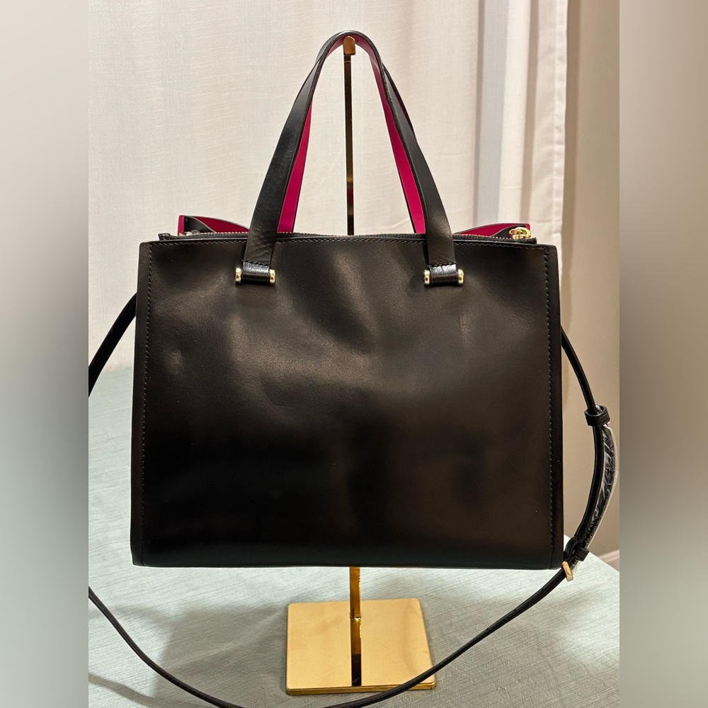 Kate Spade New York Kyra Black Smooth Leather Tote with Pink Accents - Picture 4 of 16